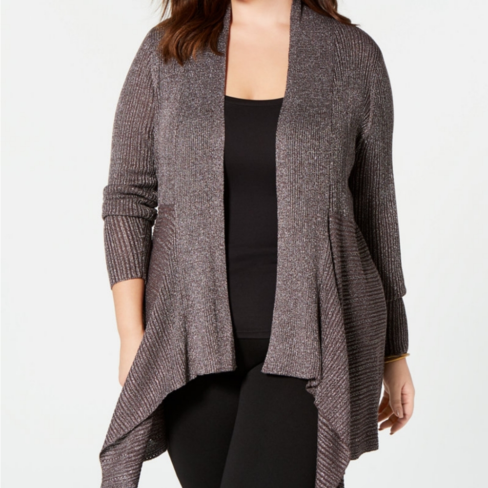 Belldini Plus Size Metallic Silver Cardigan - 2X